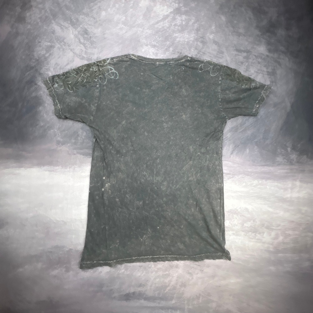 Helix Mens Y2K Graphic T Shirt Gray Faded Fleur De Lis Wing Studded Medium - Picture 8 of 8